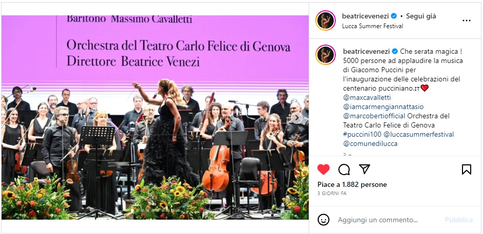 una maestosa Beatrice Venezi dirige l’inno a ROMA di Puccini